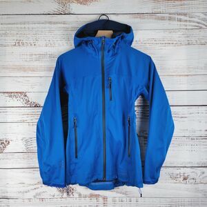 REI E1 ELEMENTS Rain Jacket Womens XS Blue Lightweight Hooded Full Zip EUC